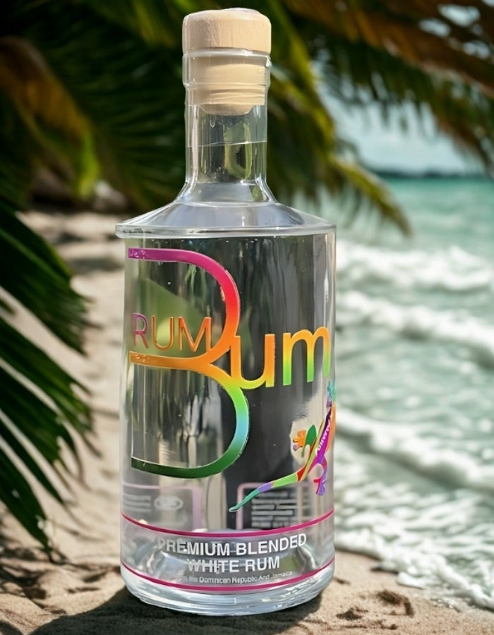 Rum Bum Premium White Rum on a Caribbean beach