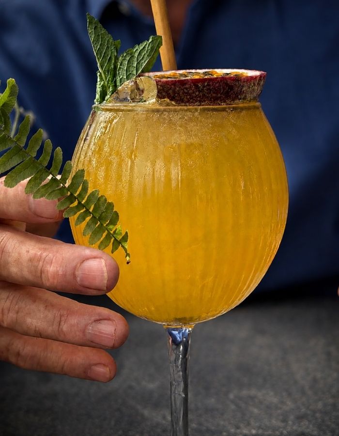 Island Fire overproof rum cocktail with passion fruit