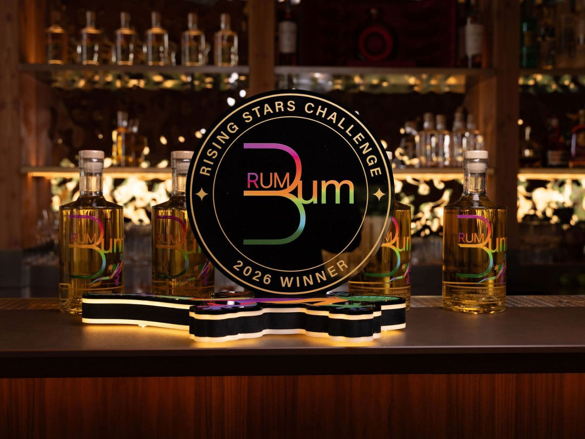 Rising Stars Challenge winner’s trophy displayed with Rum Bum bottles at The Braywood